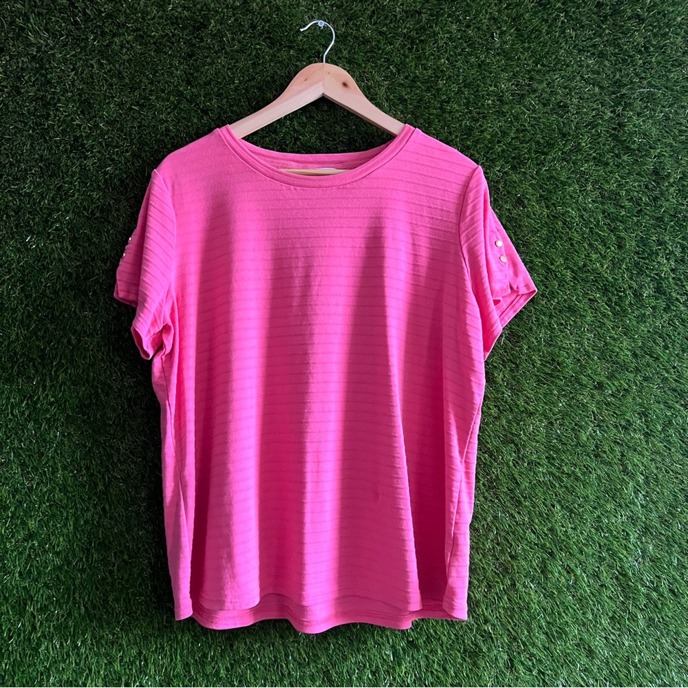 Liz Claiborne Striped Knit Short Sleeve Shirt Plus Curvy